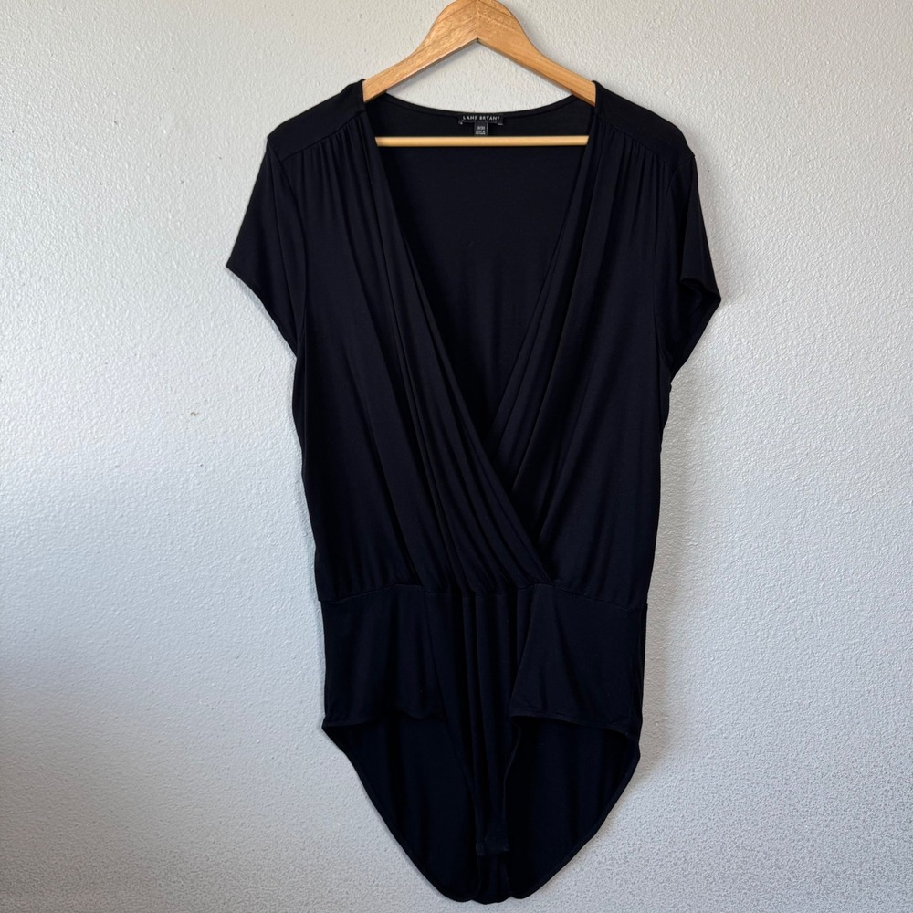 Lane Bryant Black Bodysuit Women's Plus Size 18/20 Short Sleeve Wrap